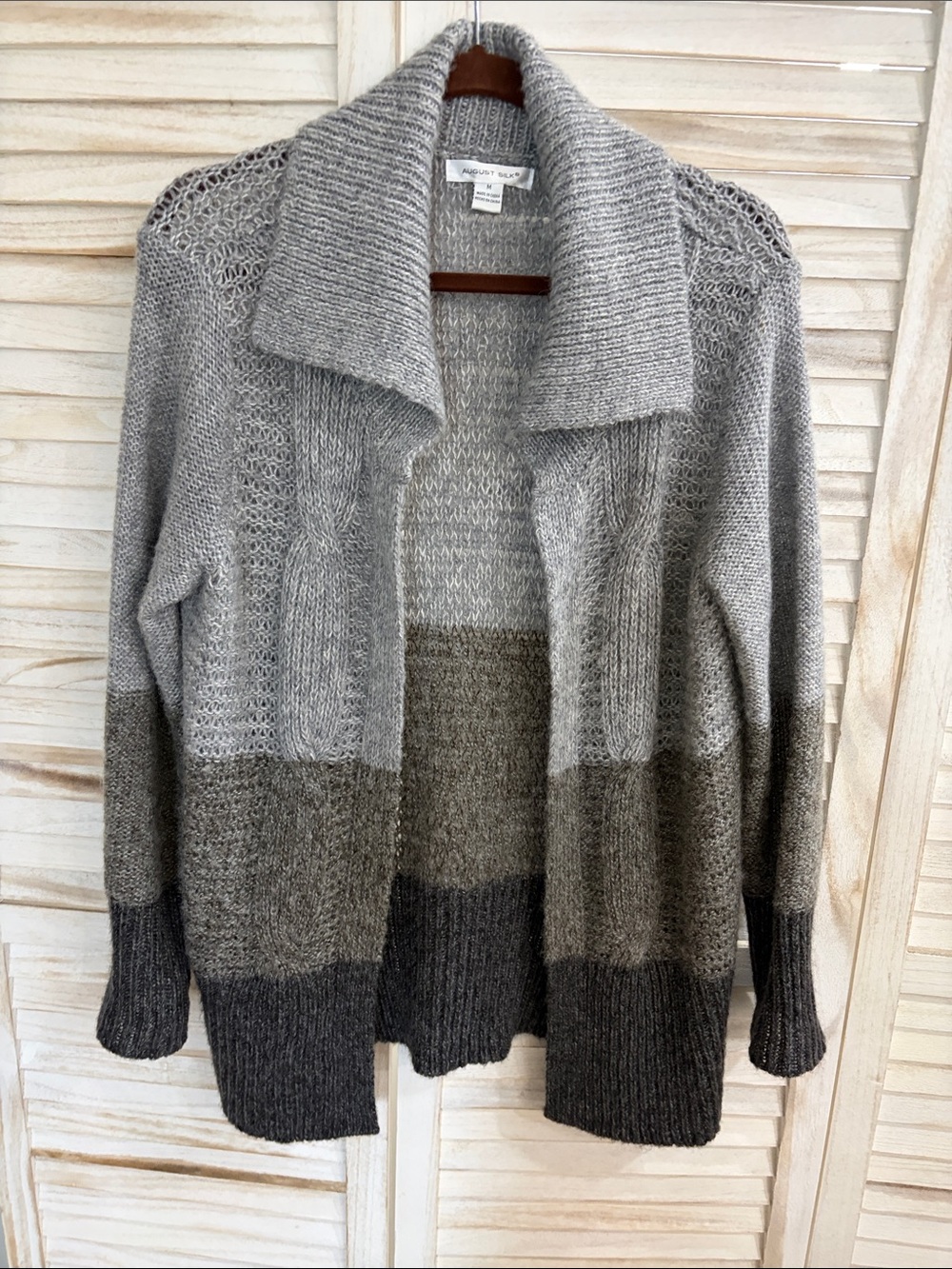 August Silk Grey Ombre Open-Front Women's Sweater Cardigan